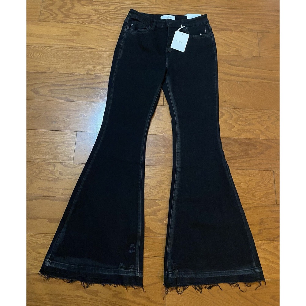 KanCan Jeans Womens 9/28 Flare High Rise Fringe Bottom Denim New! NWT